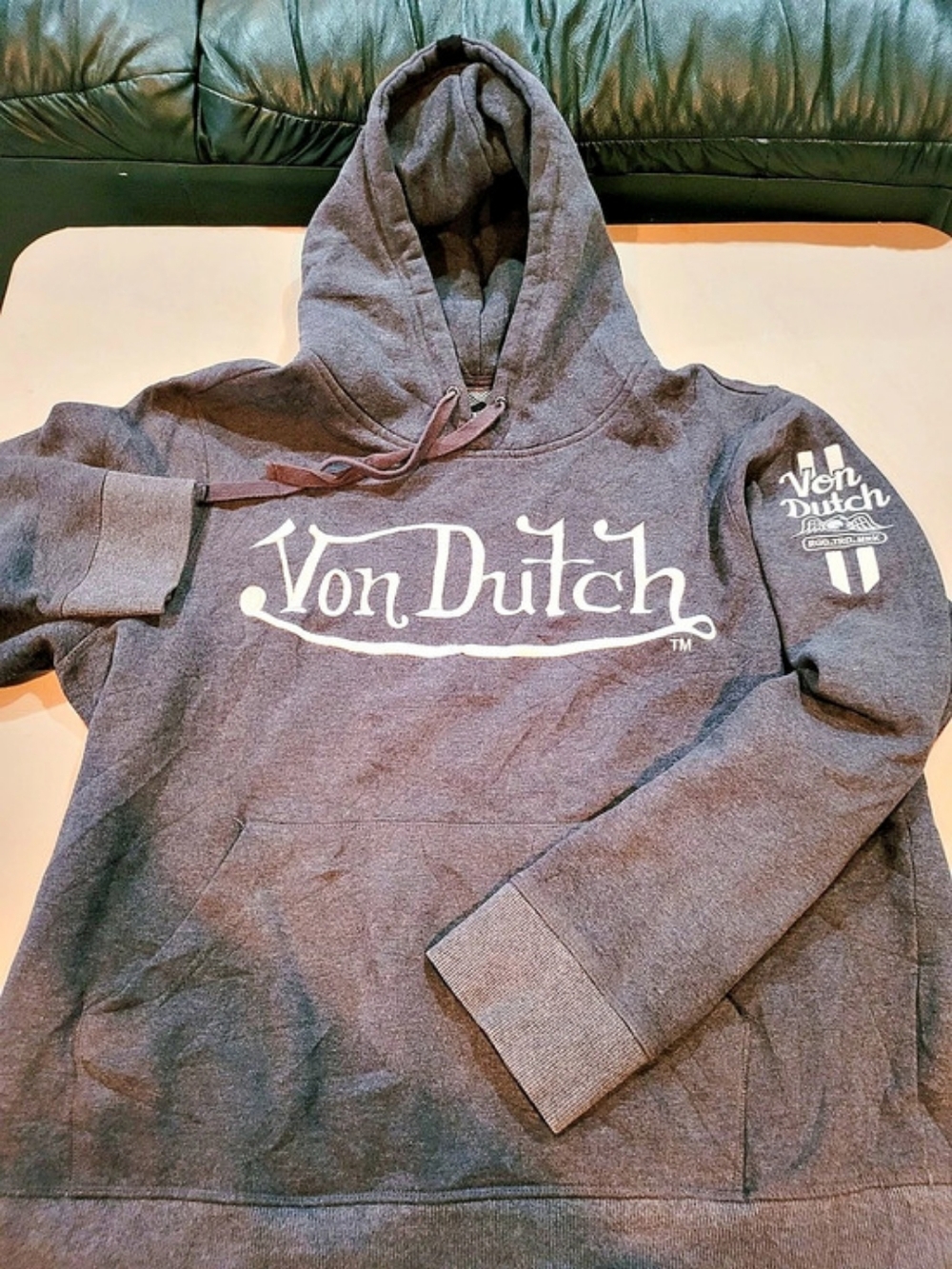 Von Dutch Graphic Pullover Hoodie in Gray Size XL